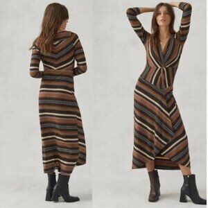 Maeve Striped Wrap Midi Dress in Fall Colors Size Small